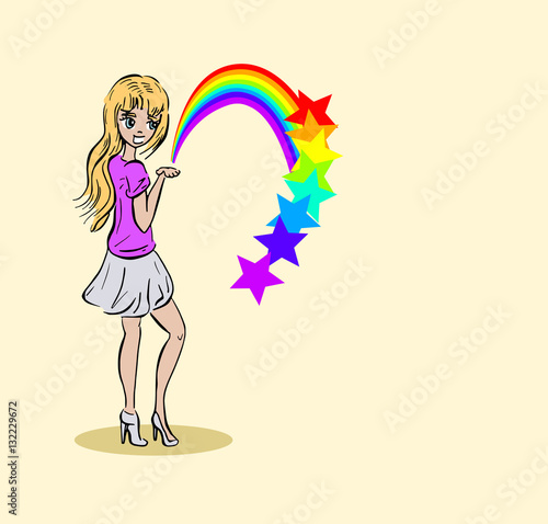 Meisje maakt een regenboog