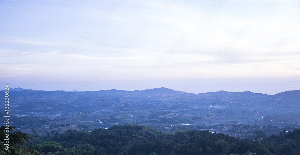 beautiful green mountains/Hills with blue sky background. Winter landscape season in asia Thailand.