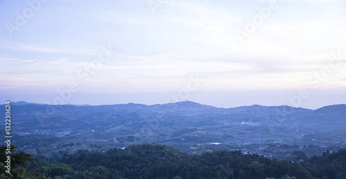 beautiful green mountains Hills with blue sky background. Winter landscape season in asia Thailand.