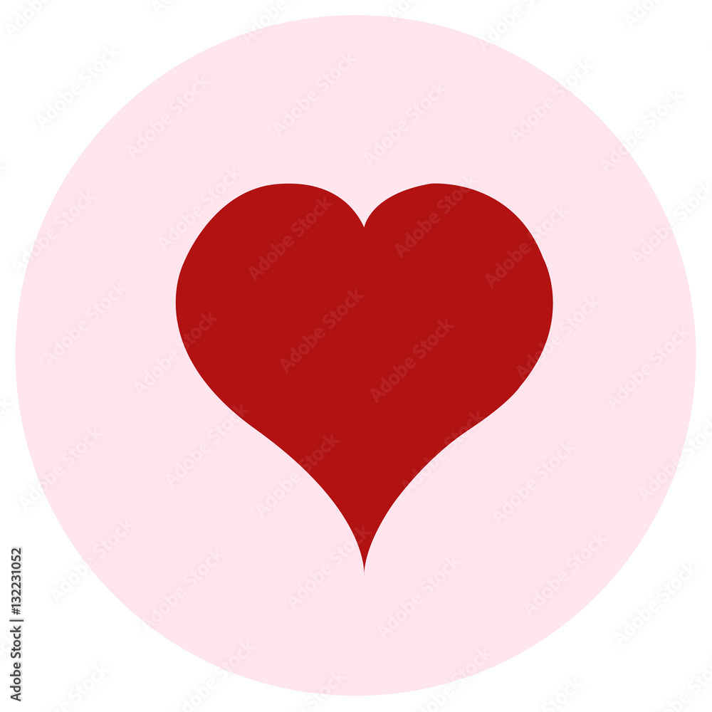 Red heart on pink background. Flat illustration