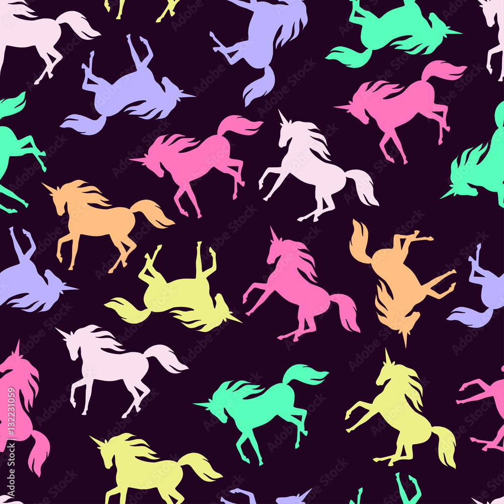 Realistic unicorn silhouette seamless pattern. Realistic unicorn silhouette seamless pattern.