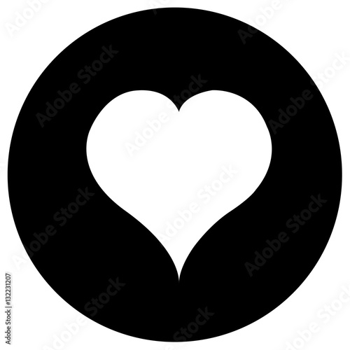 White heart on black background. Flat illustration