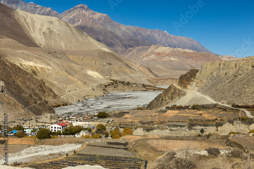 View on Kagbeni village located in the valley of the Kali Gandaki River photo