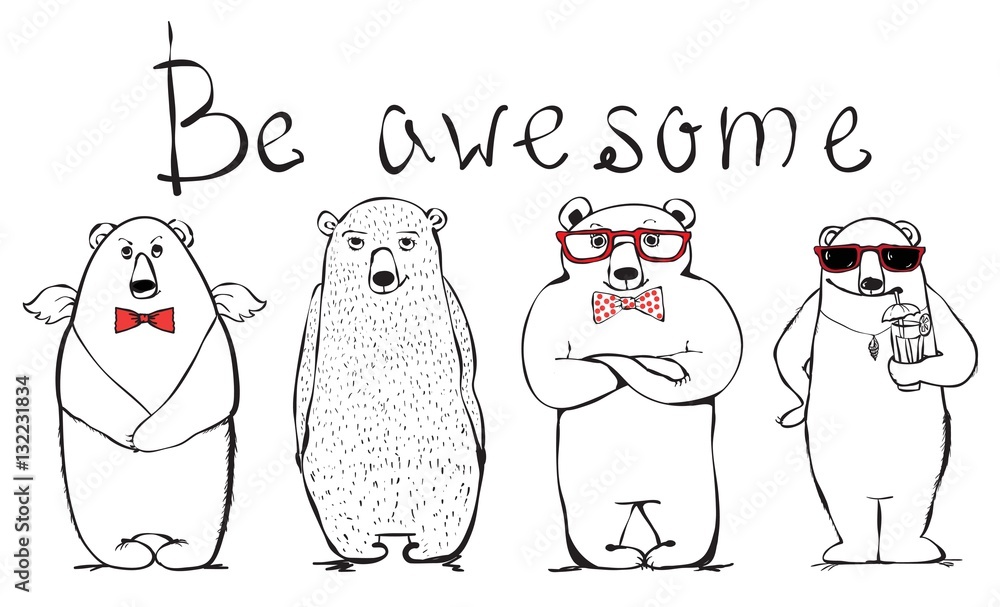Fototapeta premium Cool awesome bears. Hand drawn print style