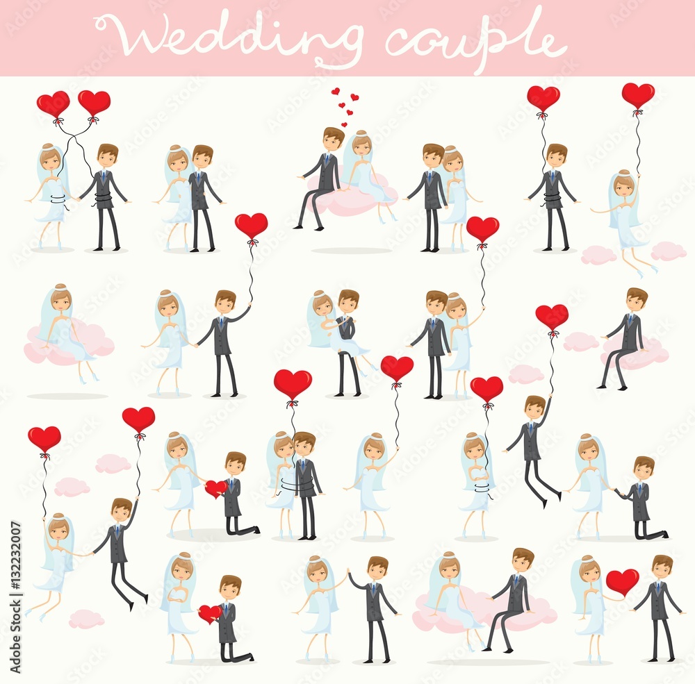 Vector illustration of wedding couple for invitation, greeting card design, t-shirt print, inspiration poster.