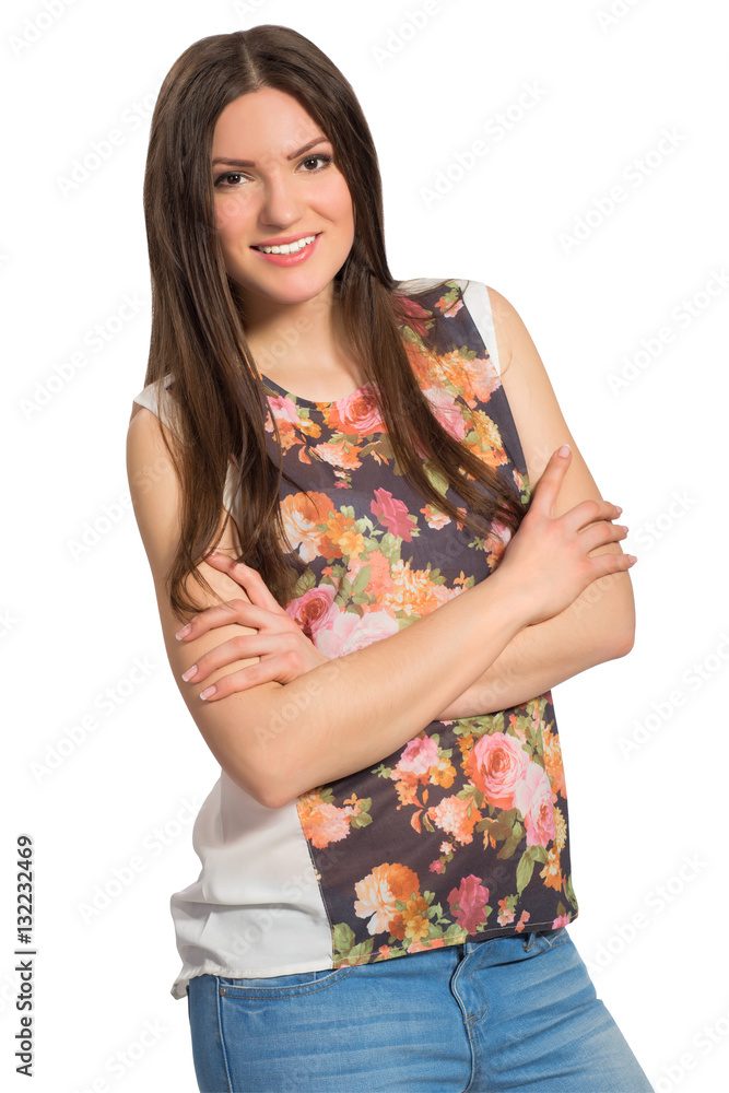 Smiling beautiful long haired woman with crossed arms Smiling beautiful long haired woman with crossed arms