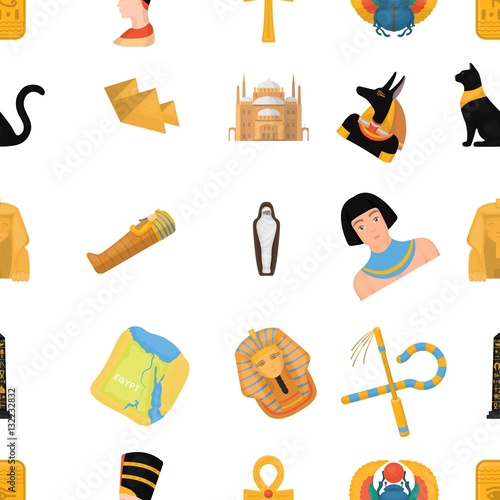 Ancient Egypt pattern icons in cartoon style. Big collection of ancient Egypt vector symbol stock illustration