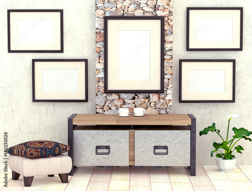 Mocap interior living room. Room with gray plastered walls and b Mocap interior living room. Room with gray plastered walls and b
