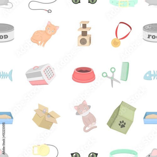 Cat equipment pattern icons in cartoon style. Big collection cat equipment vector symbol stock illustration