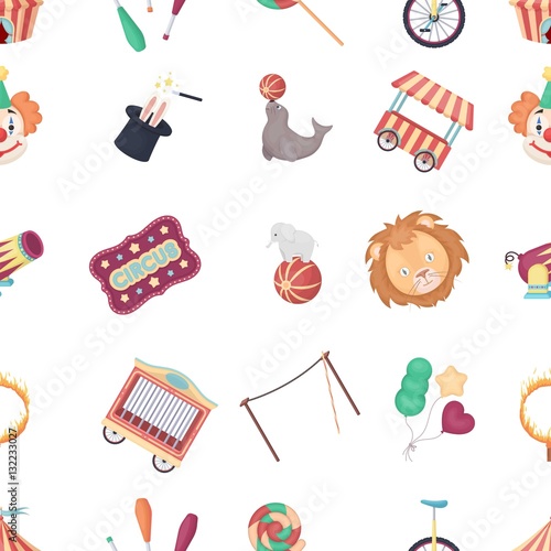 Circus pattern icons in cartoon style. Big collection of circus vector illustration symbol.