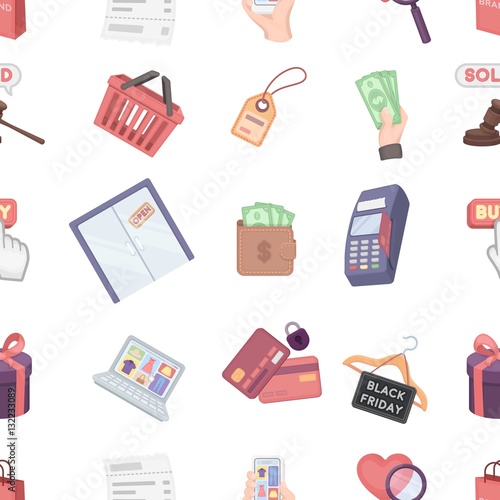 E-commerce pattern icons in cartoon style. Big collection of e-commerce vector illustration symbol.