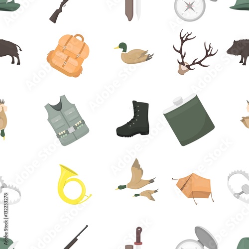 Hunting pattern icons in cartoon style. Big collection of hunting vector illustration symbol.