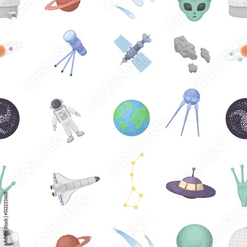 Space pattern icons in cartoon style. Big collection of space vector illustration symbol.