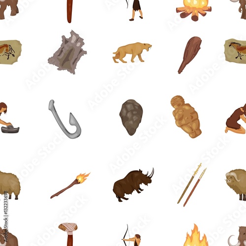 Stone age pattern icons in cartoon style. Big collection of stone age vector symbol stock illustration