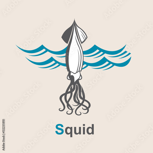 image of squid and sea waves