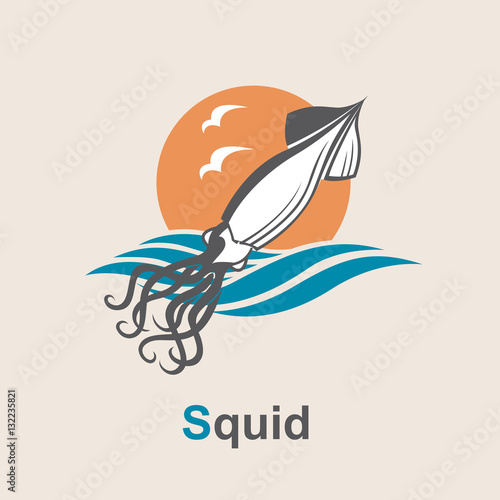 image of squid and sea waves