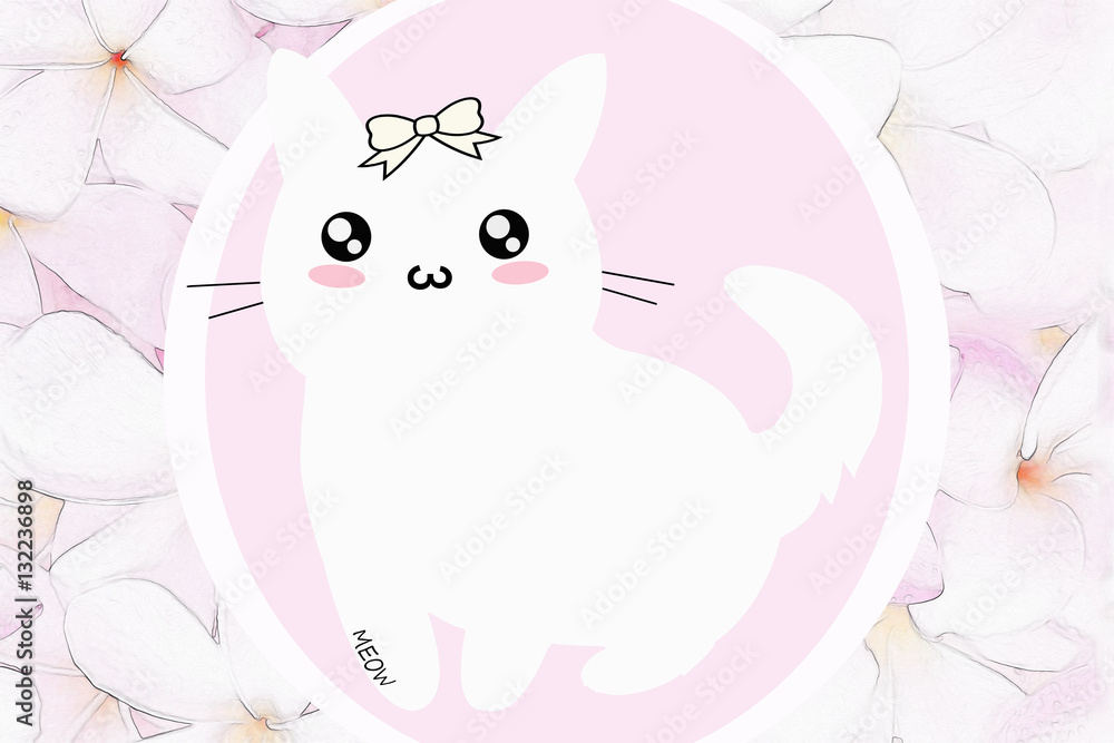 Kawaii kitty on floral background digital art Kawaii kitty on floral background digital art