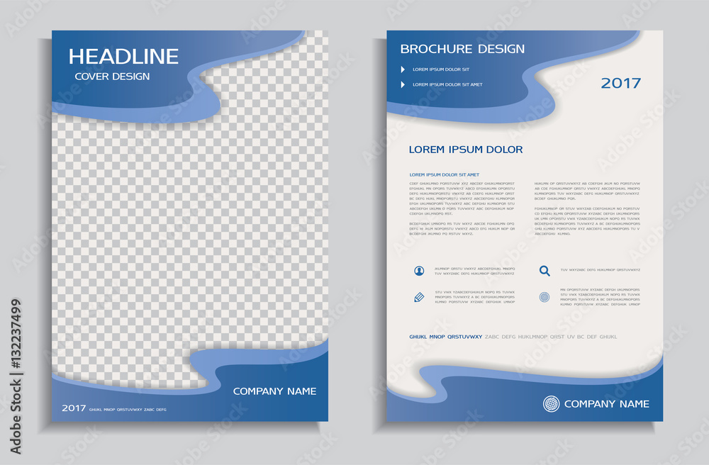 Obraz premium Flyer design template - brochure with blue wave background, front and back page
