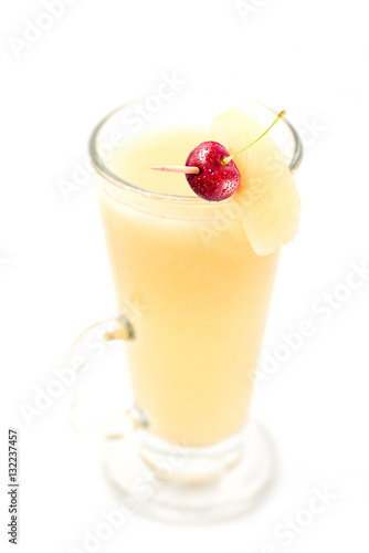 hot pear or apple drink with alcohol with spoon  product photography for restaurant  winter hot drink