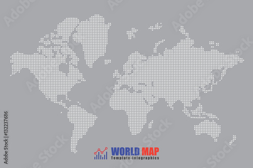 Design template, abstract computer graphic World Map of white round dots. Vector illustration