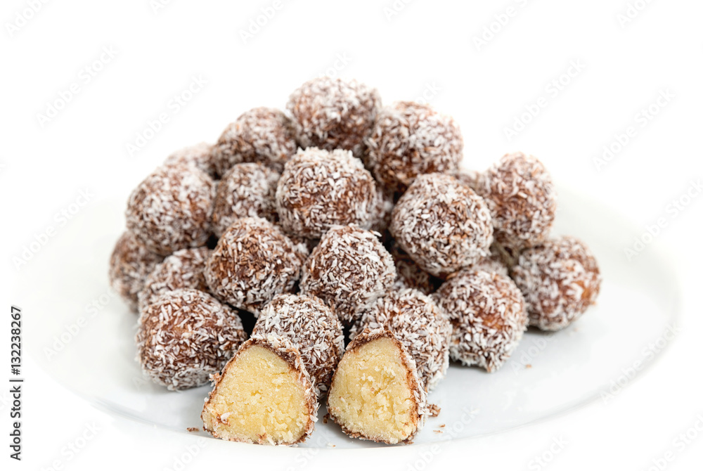 Balls of coconut and chocolate. Balls of coconut and chocolate.