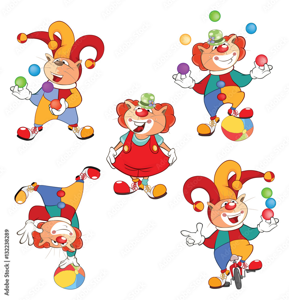 Set of Cartoon Illustration. A Cute Cats Clowns for you Design Set of Cartoon Illustration. A Cute Cats Clowns for you Design