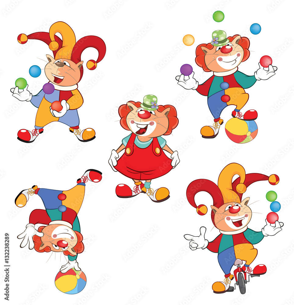 Set of Cartoon Illustration. A Cute Cats Clowns for you Design