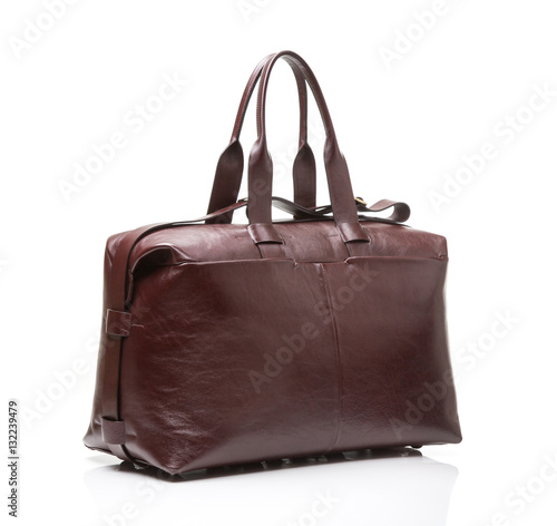 Brown leather men travel bag on a white background