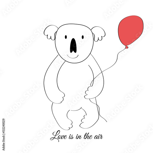 Photography Vector drawn koala with a red baloon. Love is in the air.
