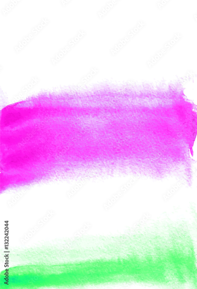 Card with pink and green blots. Watercolor painting for design. Abstract bright textured backdrop. Postcard, banner, logo, invitation. Hand paint isolated on white background. Vector illustration. Card with pink and green blots. Watercolor painting for design. Abstract bright textured backdrop. Postcard, banner, logo, invitation. Hand paint isolated on white background. Vector illustration.