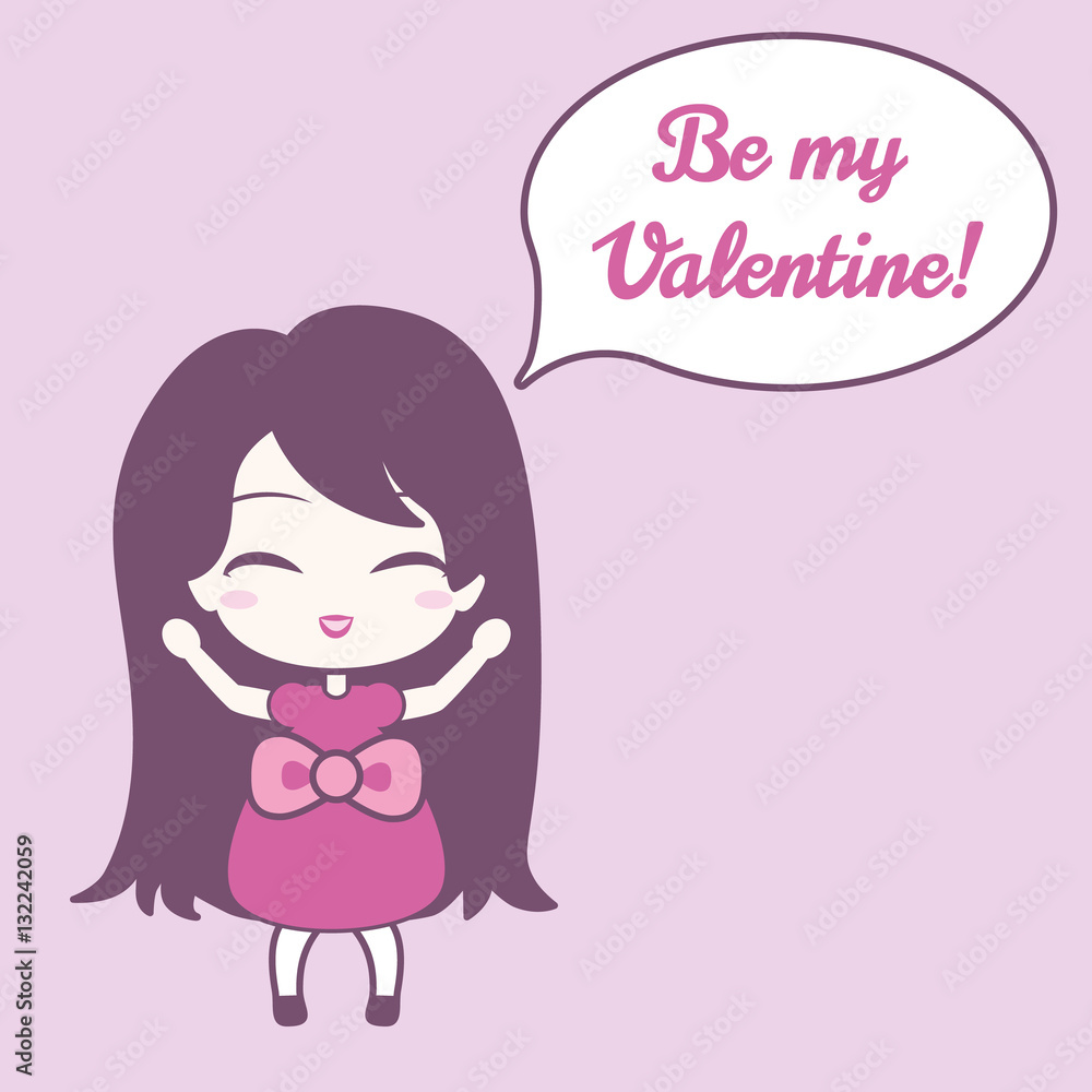 Cute girl and speech bubble with text. On pink background. Cute girl and speech bubble with text. On pink background.