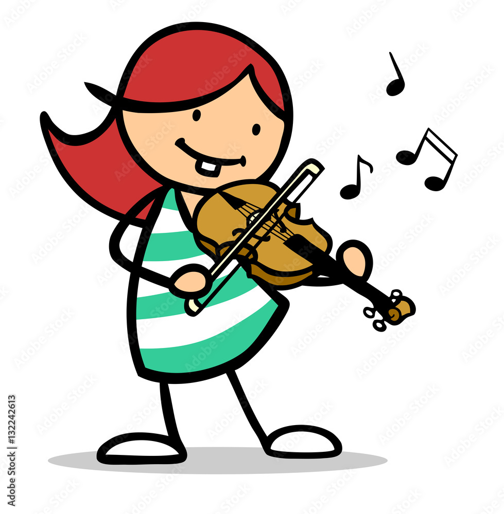 Cartoon Mädchen Spielt Geige Im Musikunterricht Stock Illustration 