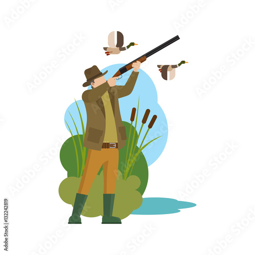 Hunter and prey. Duck hunting and hunter icon. Vector illustration