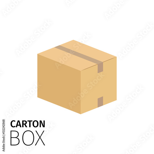 Carton box sealed with tape. Vector flat item isolated on white