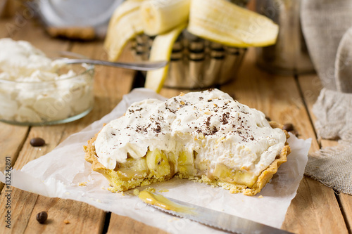 Banoffee pie with bananas, whipped cream and toffee