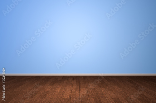 Empty interior light blue room with wooden floor  For display of