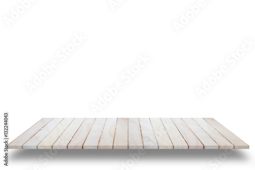 Empty top view of wooden table or counter (shelf) isolated on wh