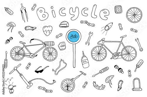 Bicycle collection in doodle style.Vector illustration.