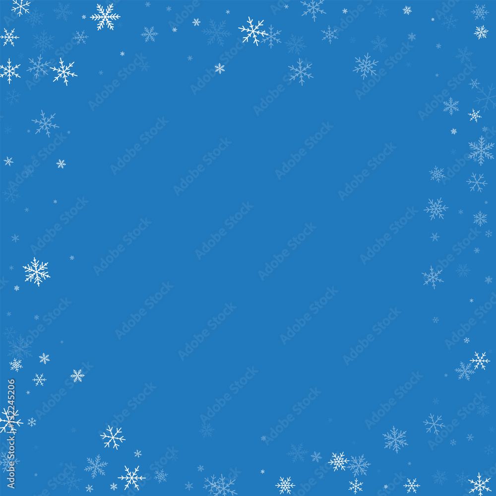Sparse snowfall. Chaotic border on blue background. Vector illustration. Sparse snowfall. Chaotic border on blue background. Vector illustration.