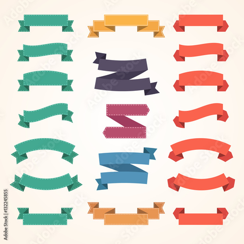 Set of Various Colorful Ribbons. Flat Design Style.