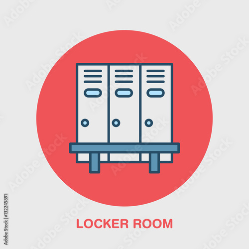 School locker room vector icon. Cloakroom sign, wardrobe thin line colored pictogram. Interior illustration.