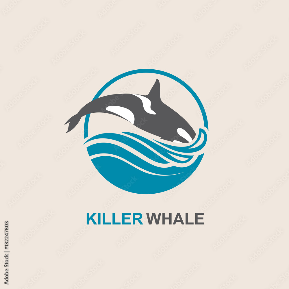 Obraz premium symbol of killer whale and sea wave