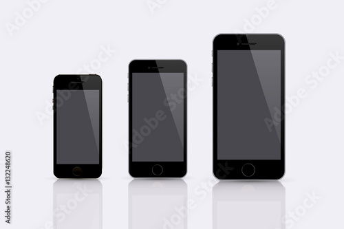 Realistic mock up mobile phone set on white, vector