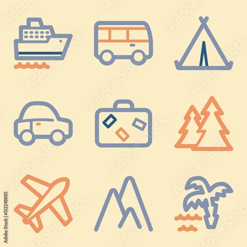 Vacation and transport vector mobile icons, tour infographics sy