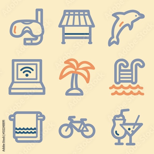 Vacation and transport vector mobile icons, tour infographics sy