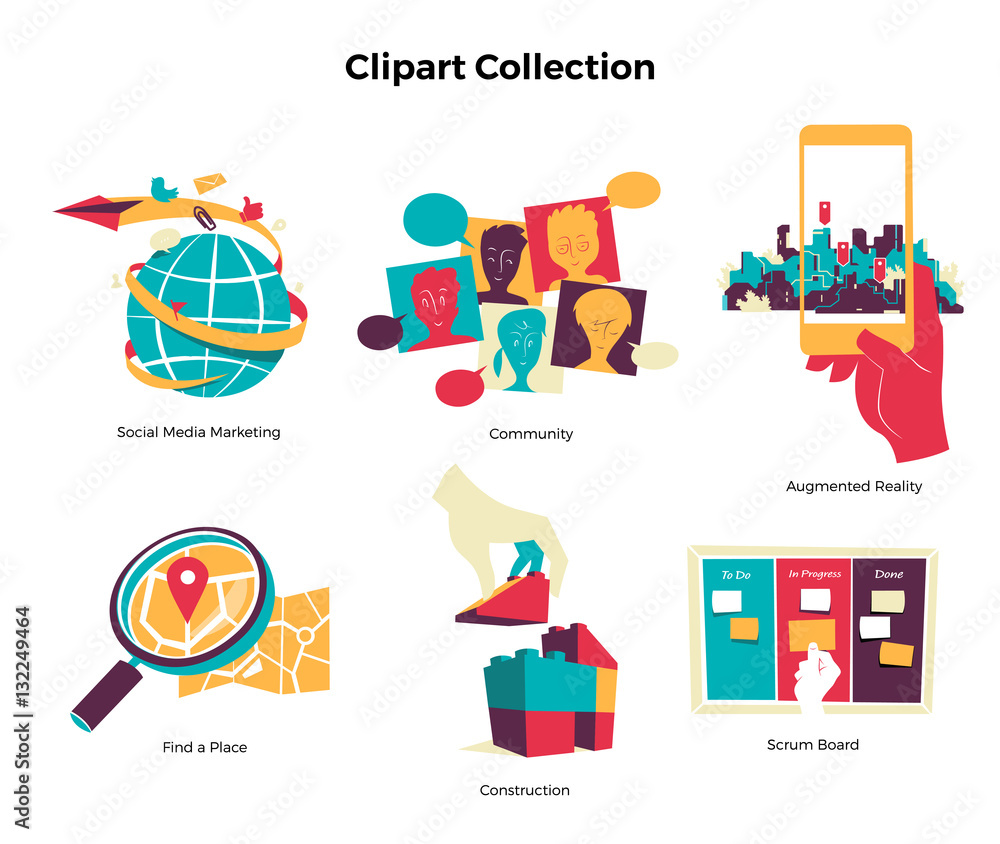 Clipart web, social, tecnologia, ricerca, costruzione, gestione, Stock  Vector | Adobe Stock