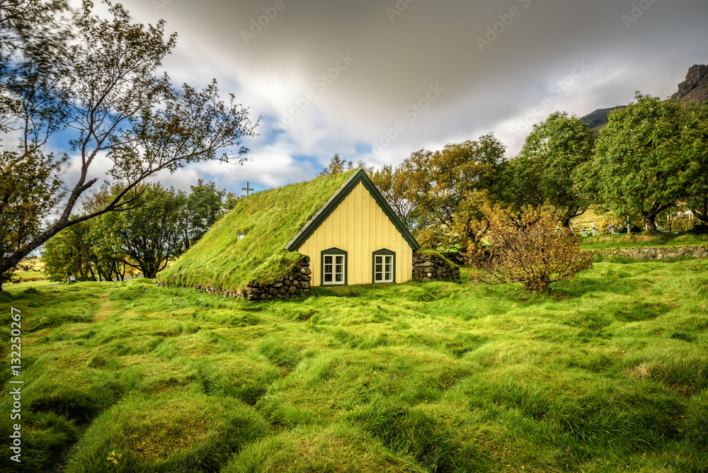 Turf Church in icelandic village of Hof, Skaftafell Iceland Turf Church in icelandic village of Hof, Skaftafell Iceland