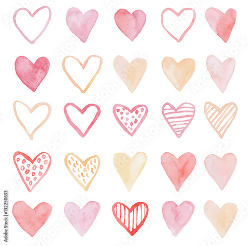 Happy Valentines Day watercolor hearts background vector illustration.