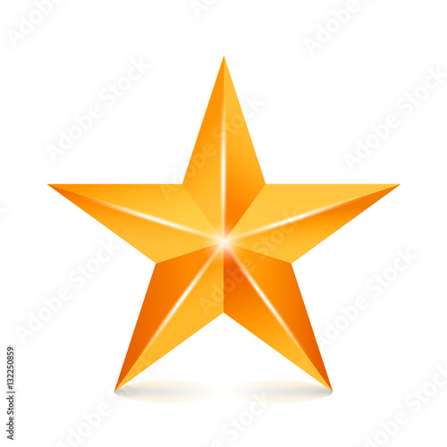 Achievement Vector Star. Yellow Sign. Golden Decoration Symbol. 3d Shine Icon Isolated On White Background.