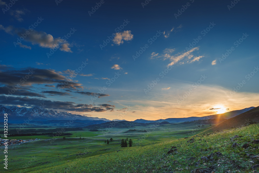 landscape at sunset. mountains. Republic Altay, Russia